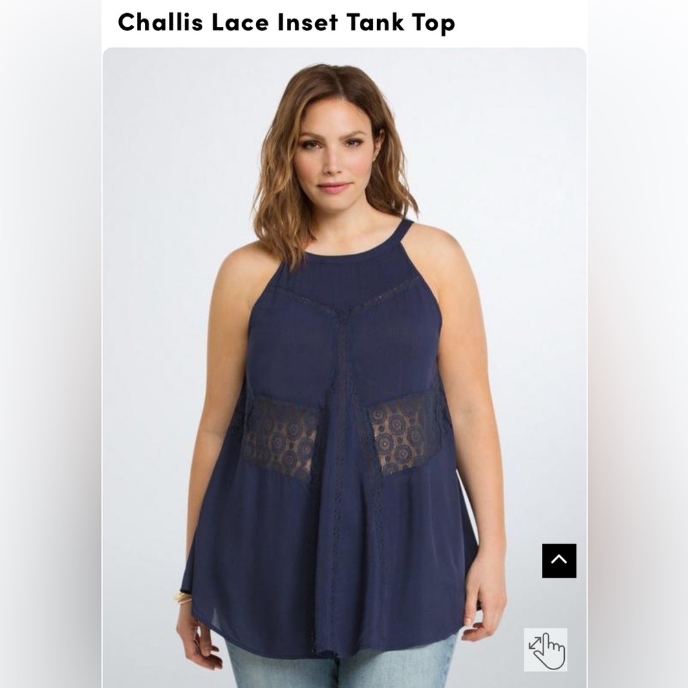 Torrid: Challis Lace Shark-bite Inset Tank Top In Navy • Size 3X • NWT
